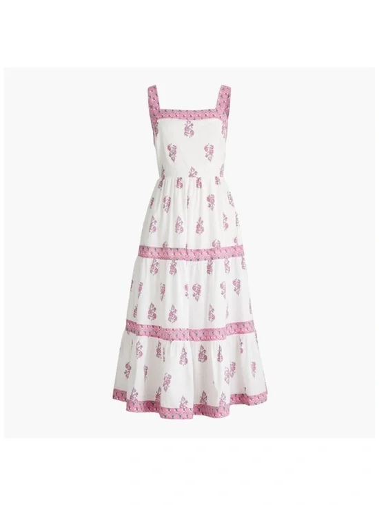 J.Crew Maxi Dress Womens White Pink Floral Block Print -- Sz 16 - Picture 2 of 5